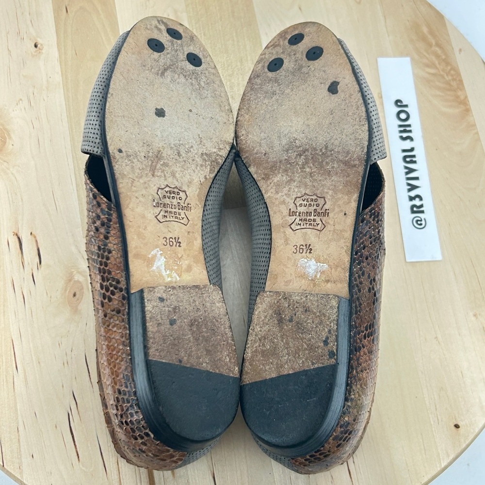 Lorenzo Banfi Open Toe Snake Print Slip On Italian Flats - Size 36.5 & 6 US - Picture 8 of 9